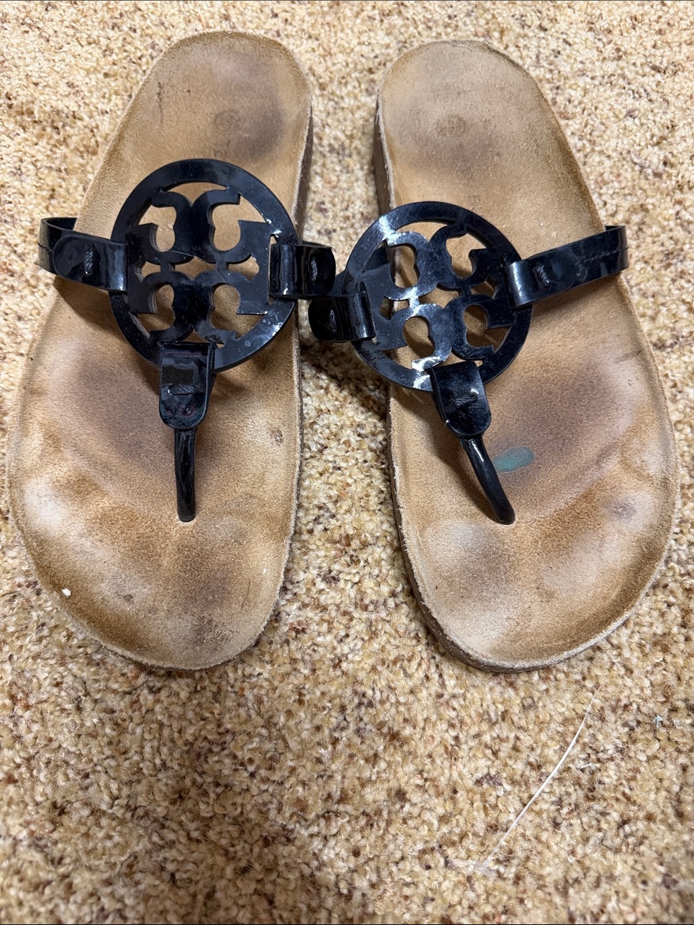 Tory Burch Black Patent comfort  Miller Thong Sandals